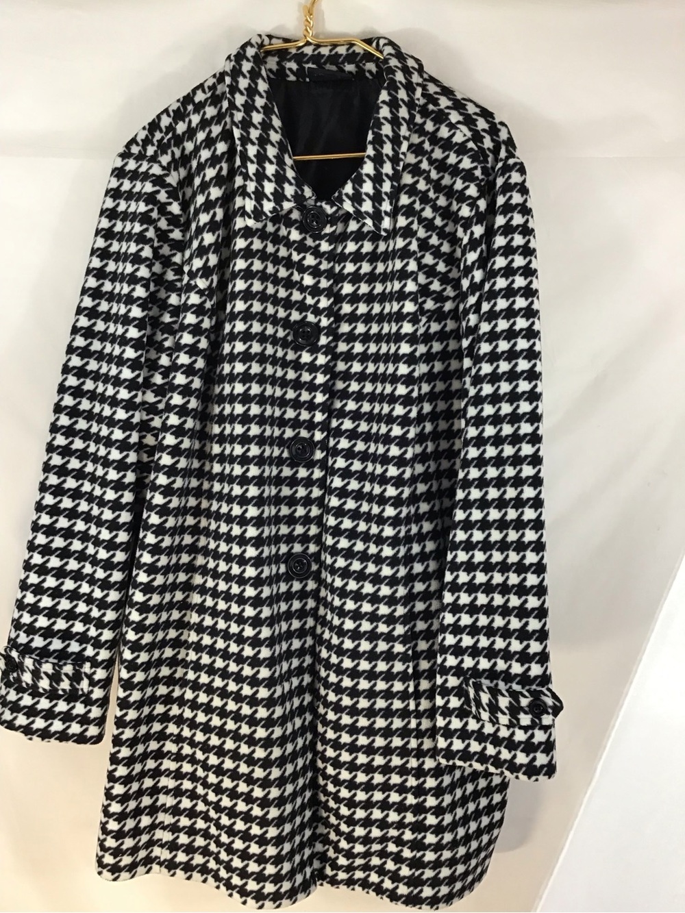 Maggie Barnes Black & White Houndstooth Plaid Large Button Fleece Coat XXL